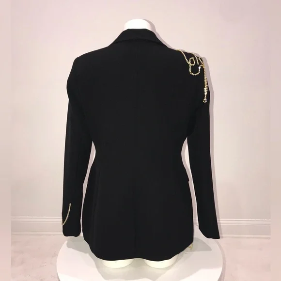 BNWT Custom OPEN EDIT Black Blazer Button Closure Crystal Trim Bling Ladies M